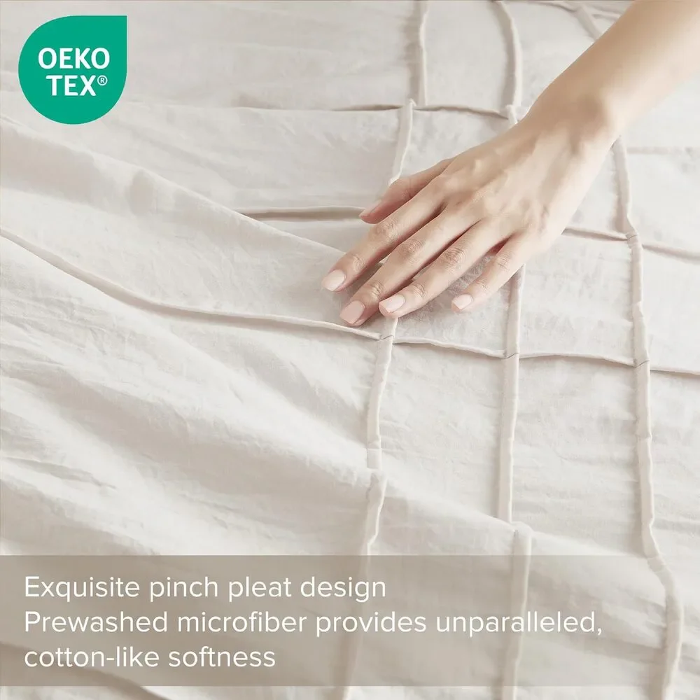 2 Pieces Pintuck Pleated Duvet Cover TwinCream Twin Size Duvet Cover Set